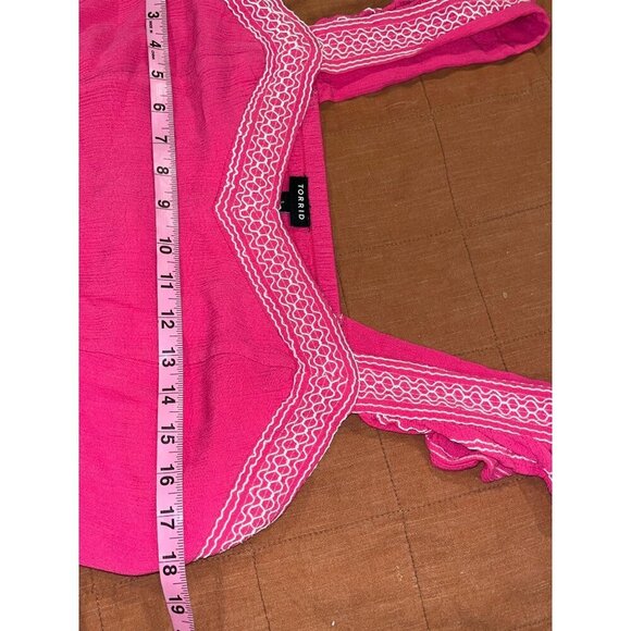 Torrid Babydoll Crinkle Gauze Womens 1x Hot Pink  Boho Embroidered top - Picture 6 of 10
